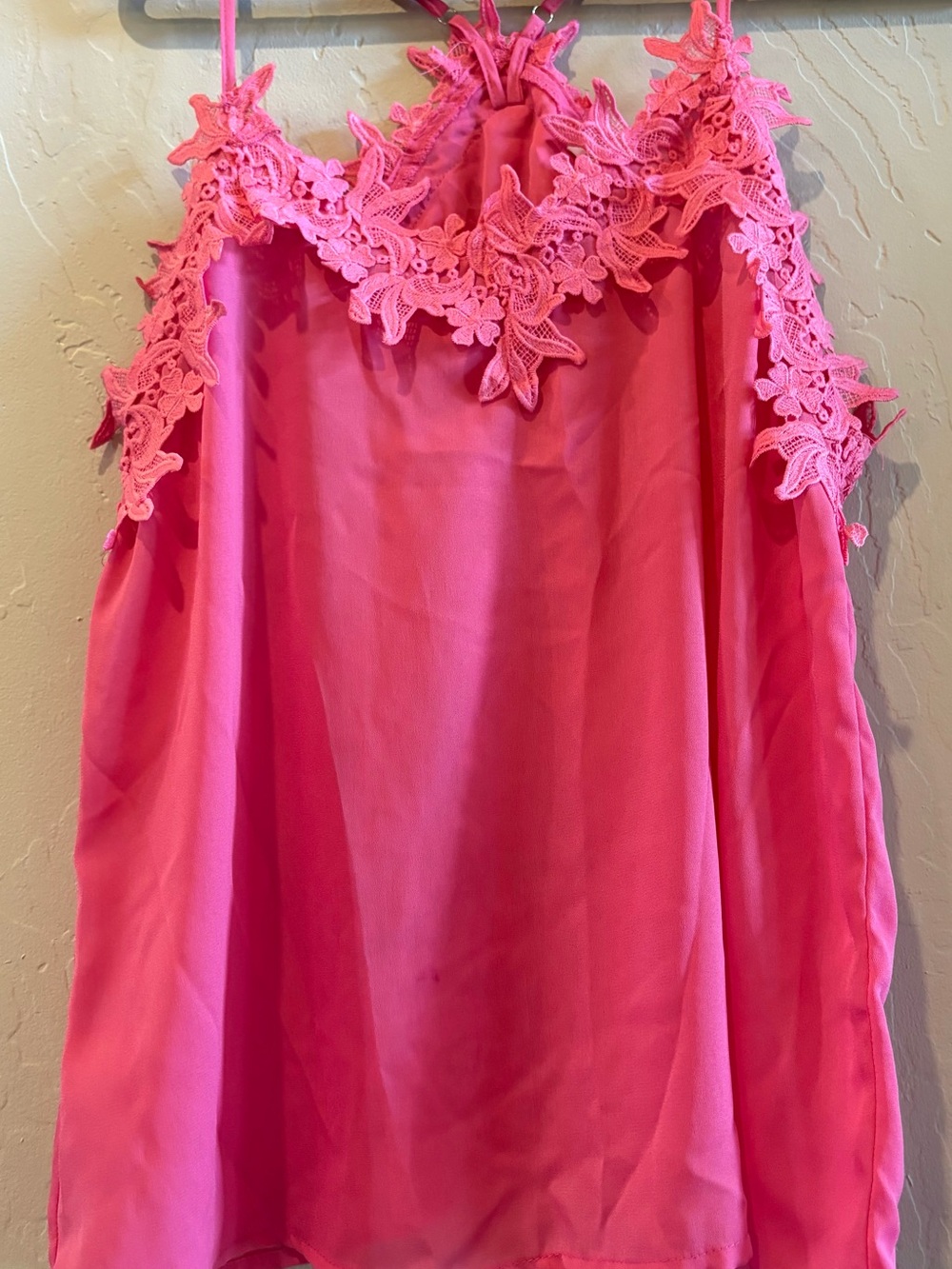 Floral Lace Trim Spaghetti Strap Cami - Hot Pink - Picture 5 of 5